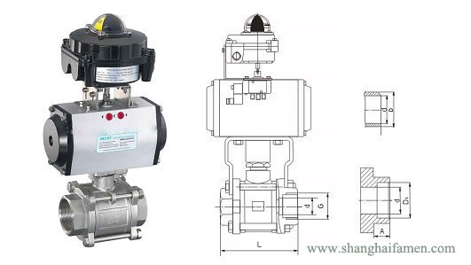 三片式气动螺纹球阀结构图